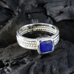Lapislazuli Solitär Mexikanisches Sterlingsilber Blauer Edelstein Mittelschweres Seildrahtband Schmuck
