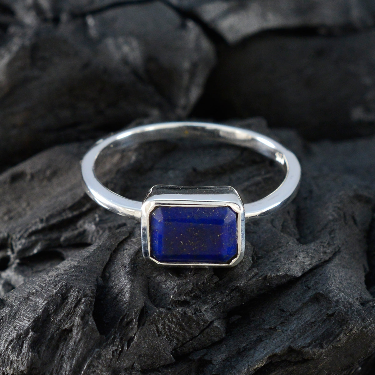 Lapis Lazuli Solitaire Japanese 925 Sterling Silver Blue Gemstone Dainty Trendy Ring Jewellery