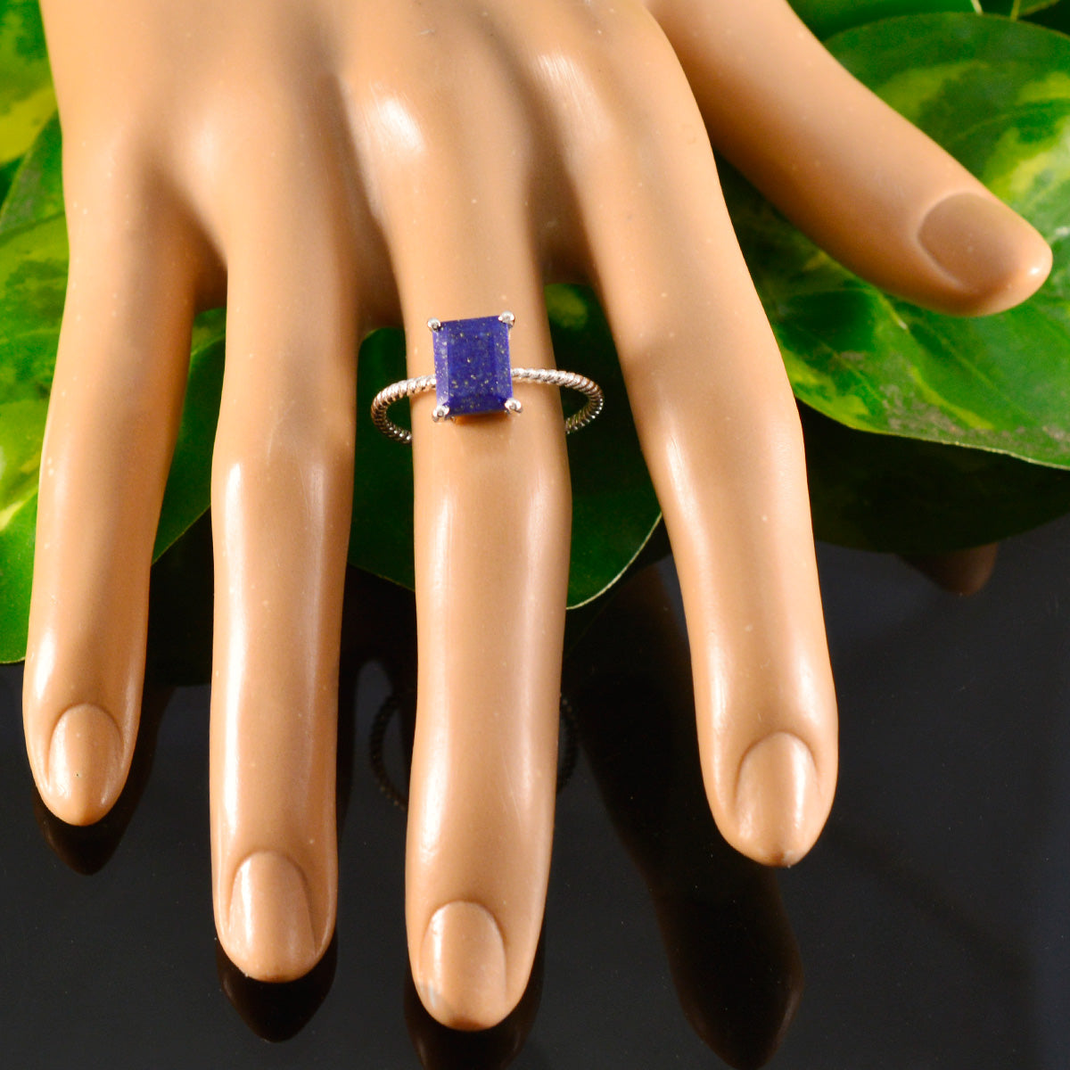 Lapis Lazuli Solitaire Korean Silver Blue Gems Delicate Twist Ring Jewellery