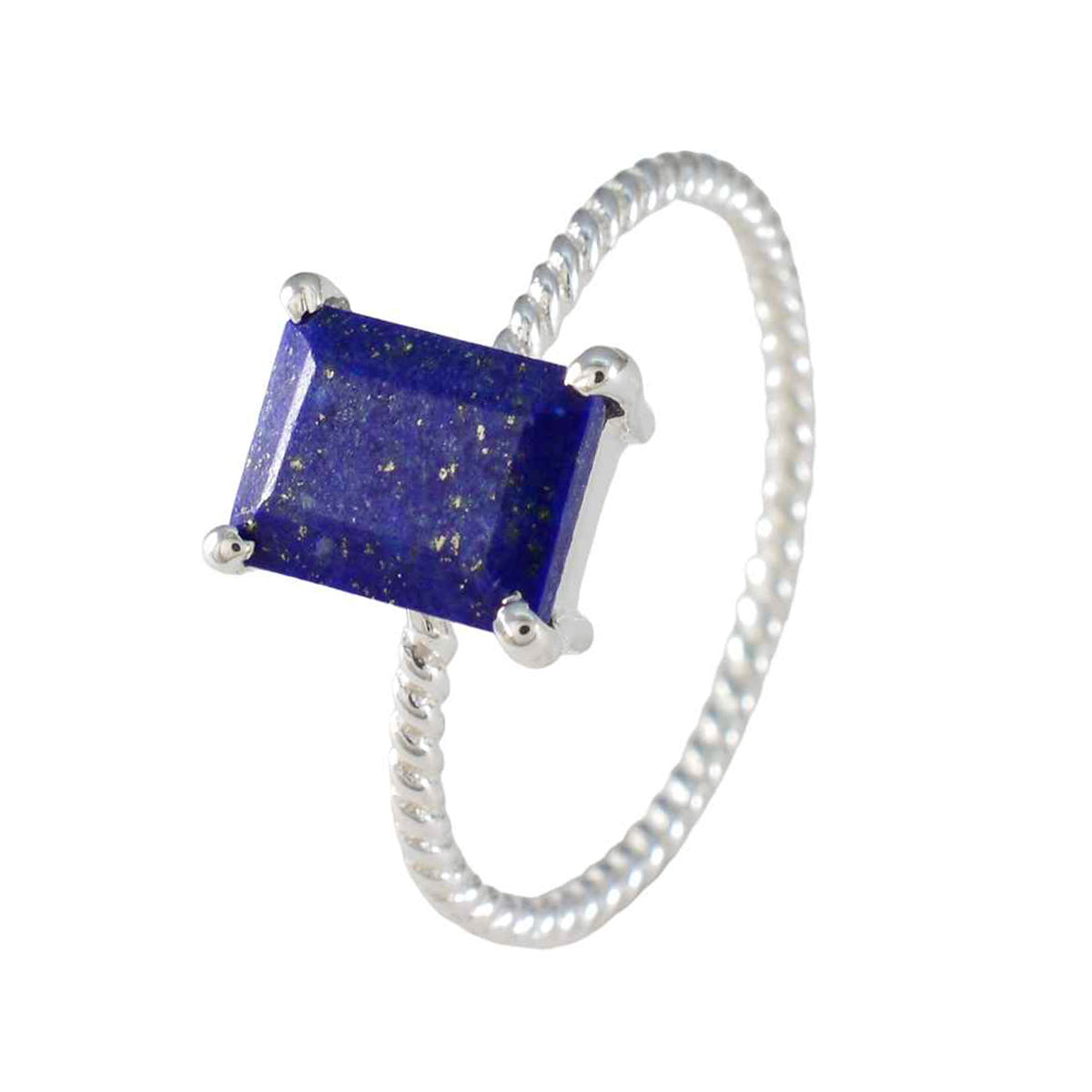 Lapis Lazuli Solitaire Korean Silver Blue Gems Delicate Twist Ring Jewellery