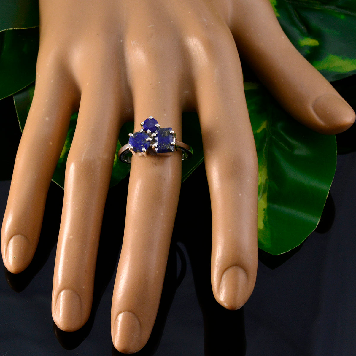 Lapis Lazuli Trilogy Egyptian 925 Sterling Silver Blue Gemstone Slim Contemporary Ring Jewelry