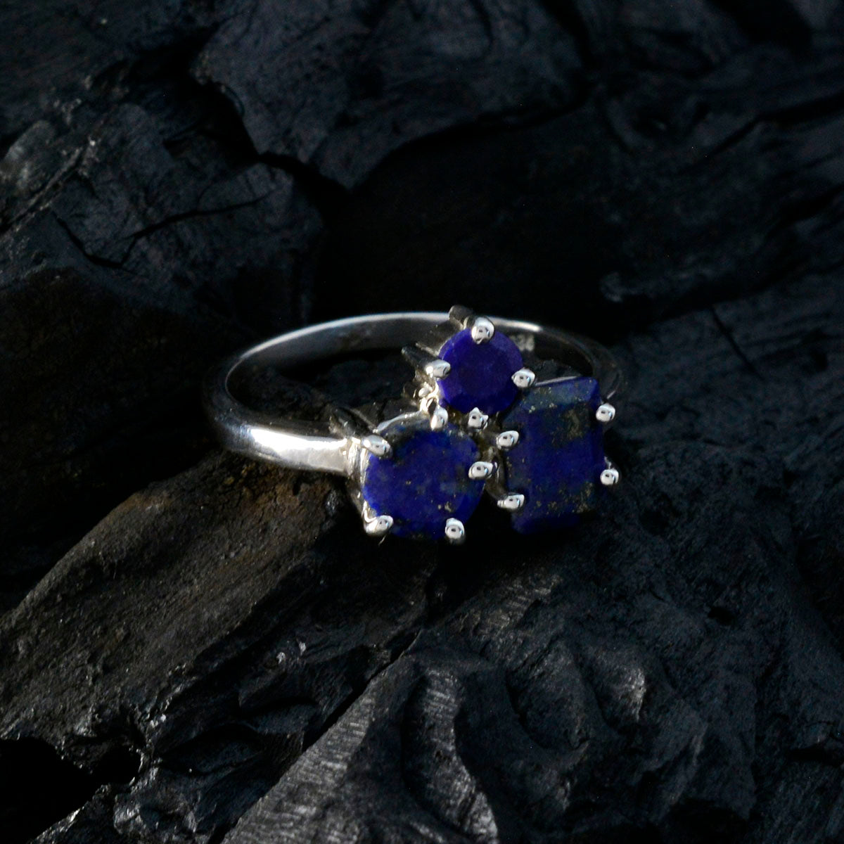 Lapislazuli-Trilogie, ägyptischer 925er Sterlingsilber, blauer Edelstein, schmaler, moderner Ring