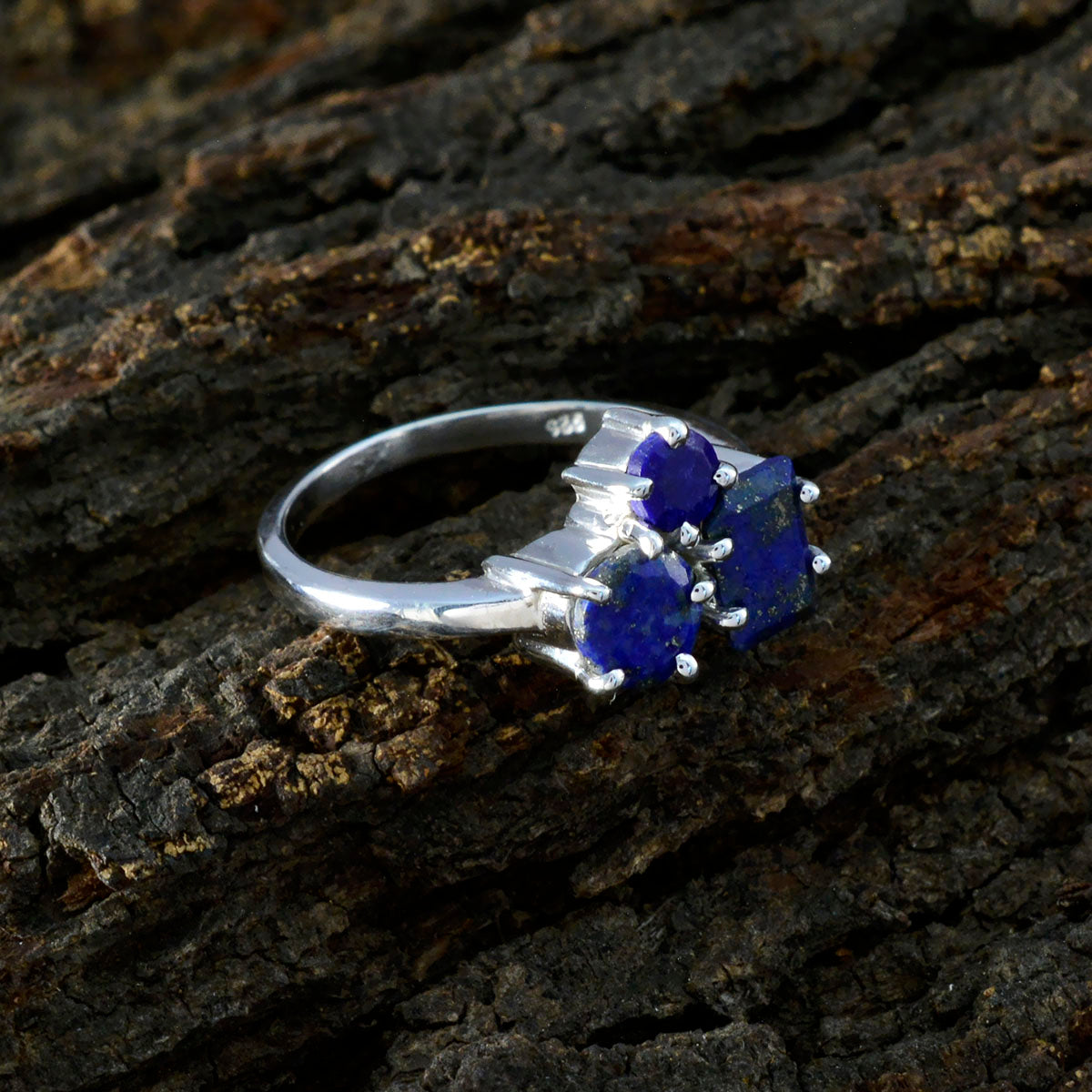 Lapis Lazuli Trilogy Egyptian 925 Sterling Silver Blue Gemstone Slim Contemporary Ring Jewelry