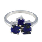 Lapis Lazuli Trilogy Egyptian 925 Sterling Silver Blue Gemstone Slim Contemporary Ring Jewelry