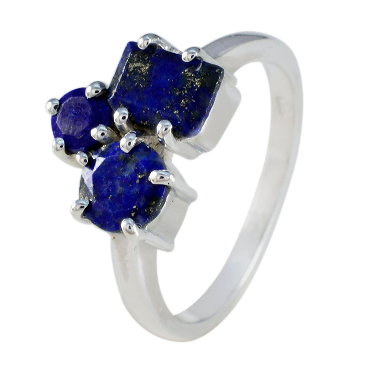 Lapis Lazuli Trilogy Egyptian 925 Sterling Silver Blue Gemstone Slim Contemporary Ring Jewelry