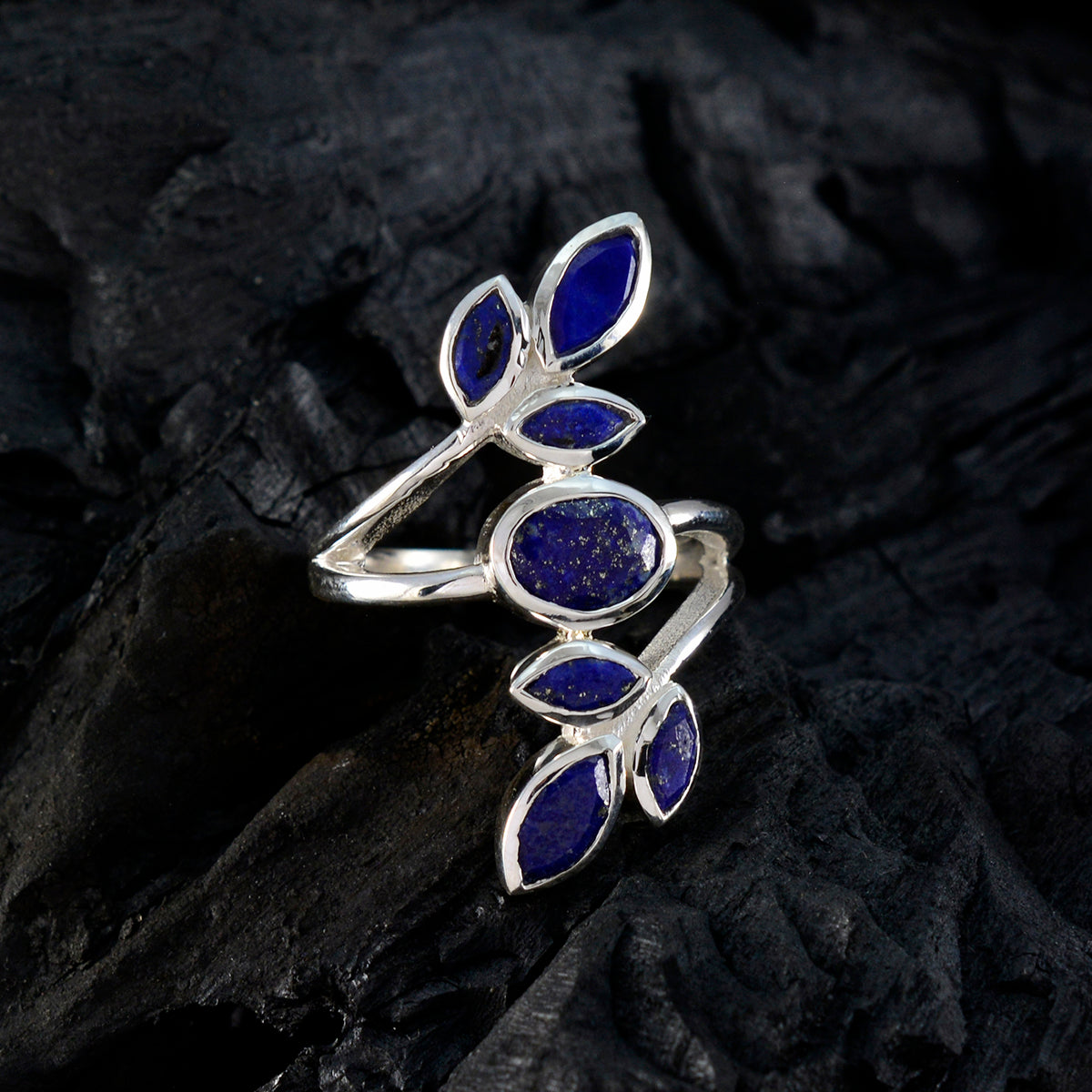 Lapis Lazuli Hepta Moroccan Silver Blue Gems Mid weight Leafy Ring Jewelry