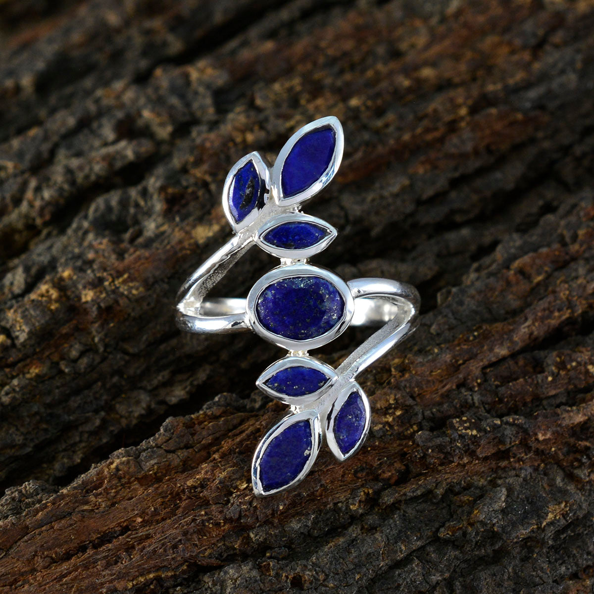 Lapis Lazuli Hepta Moroccan Silver Blue Gems Mid weight Leafy Ring Jewelry