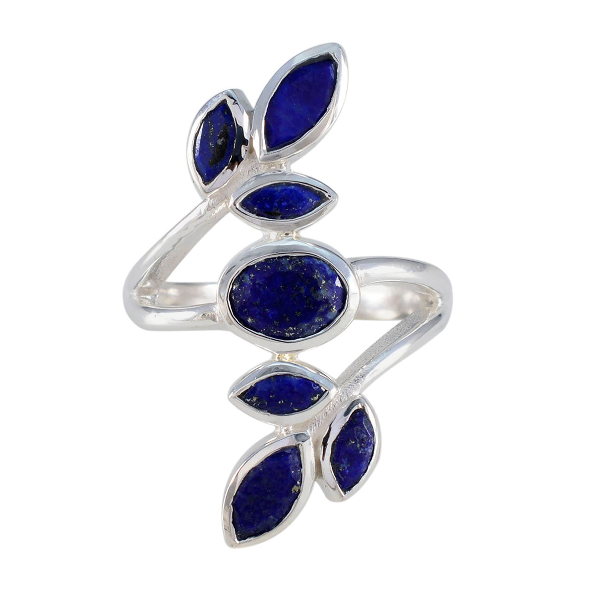 Lapis Lazuli Hepta Moroccan Silver Blue Gems Mid weight Leafy Ring Jewelry Main image