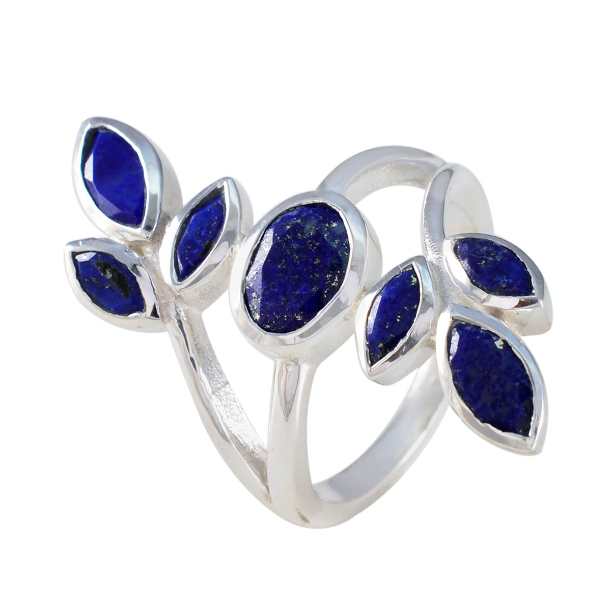Lapis Lazuli Hepta Moroccan Silver Blue Gems Mid weight Leafy Ring Jewelry