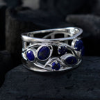 Lapis Lazuli Hepta Italian Silver Blue Gemstone Mid weight Filigree Ring Jewellery