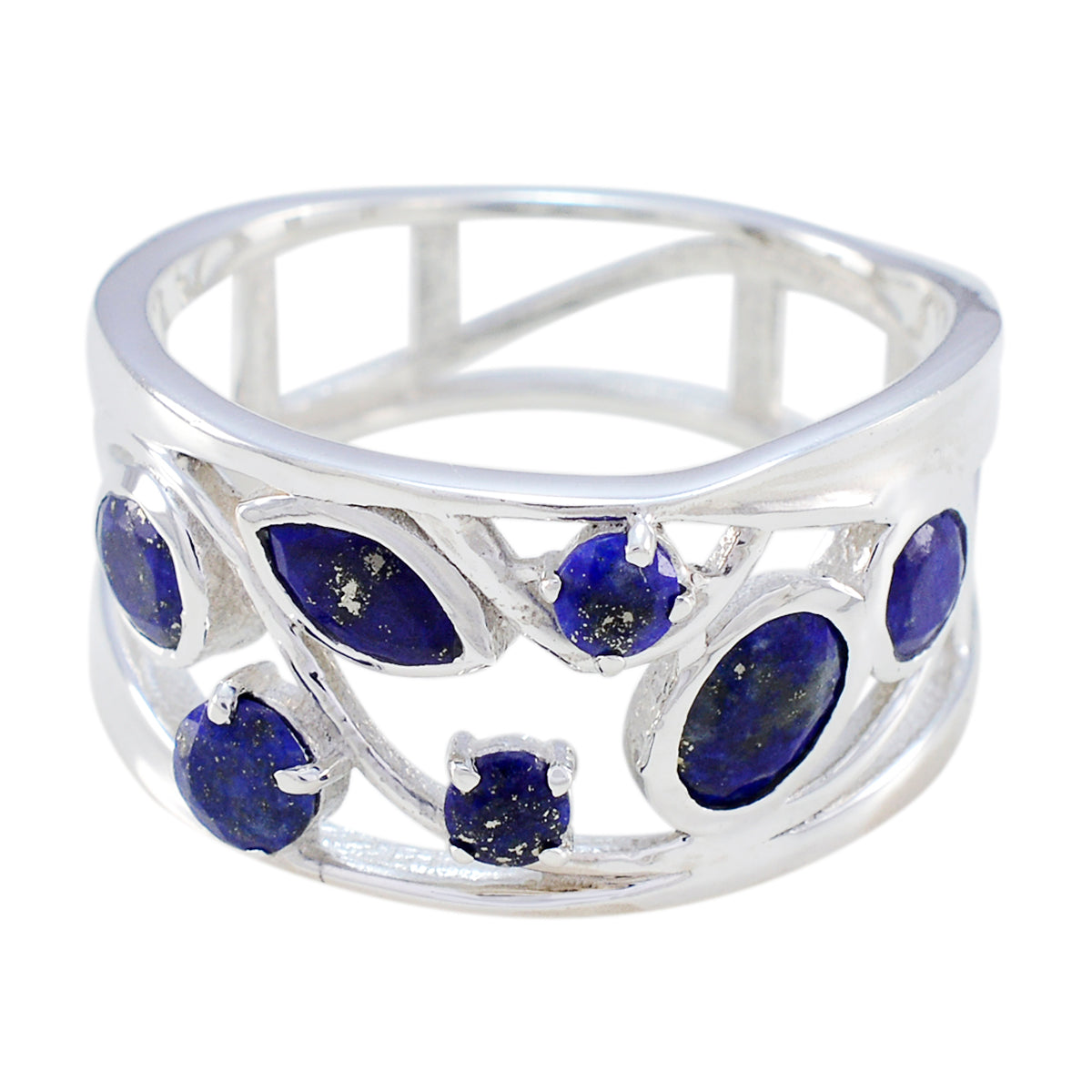 Lapis Lazuli Hepta Italian Silver Blue Gemstone Mid weight Filigree Ring Jewellery