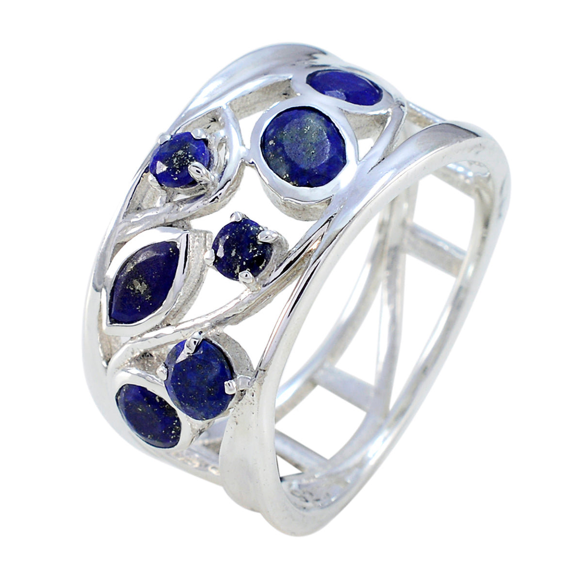 Lapis Lazuli Hepta Italian Silver Blue Gemstone Mid weight Filigree Ring Jewellery