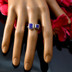 Lapis Lazuli Toi et Moi Russian Silver Blue Gemstones Featherlight Contemporary Ring Jewelry