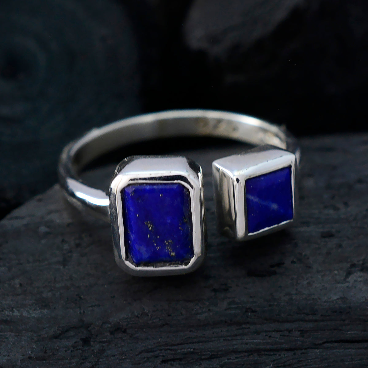 Lapis Lazuli Toi et Moi Russian Silver Blue Gemstones Featherlight Contemporary Ring Jewelry