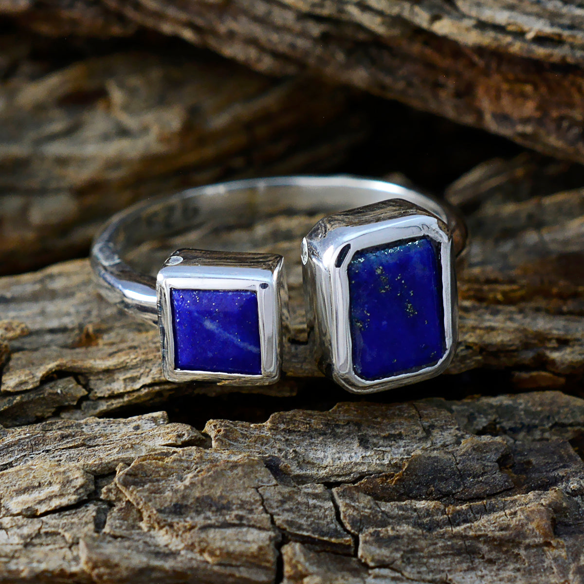 Lapis Lazuli Toi et Moi Russian Silver Blue Gemstones Featherlight Contemporary Ring Jewelry