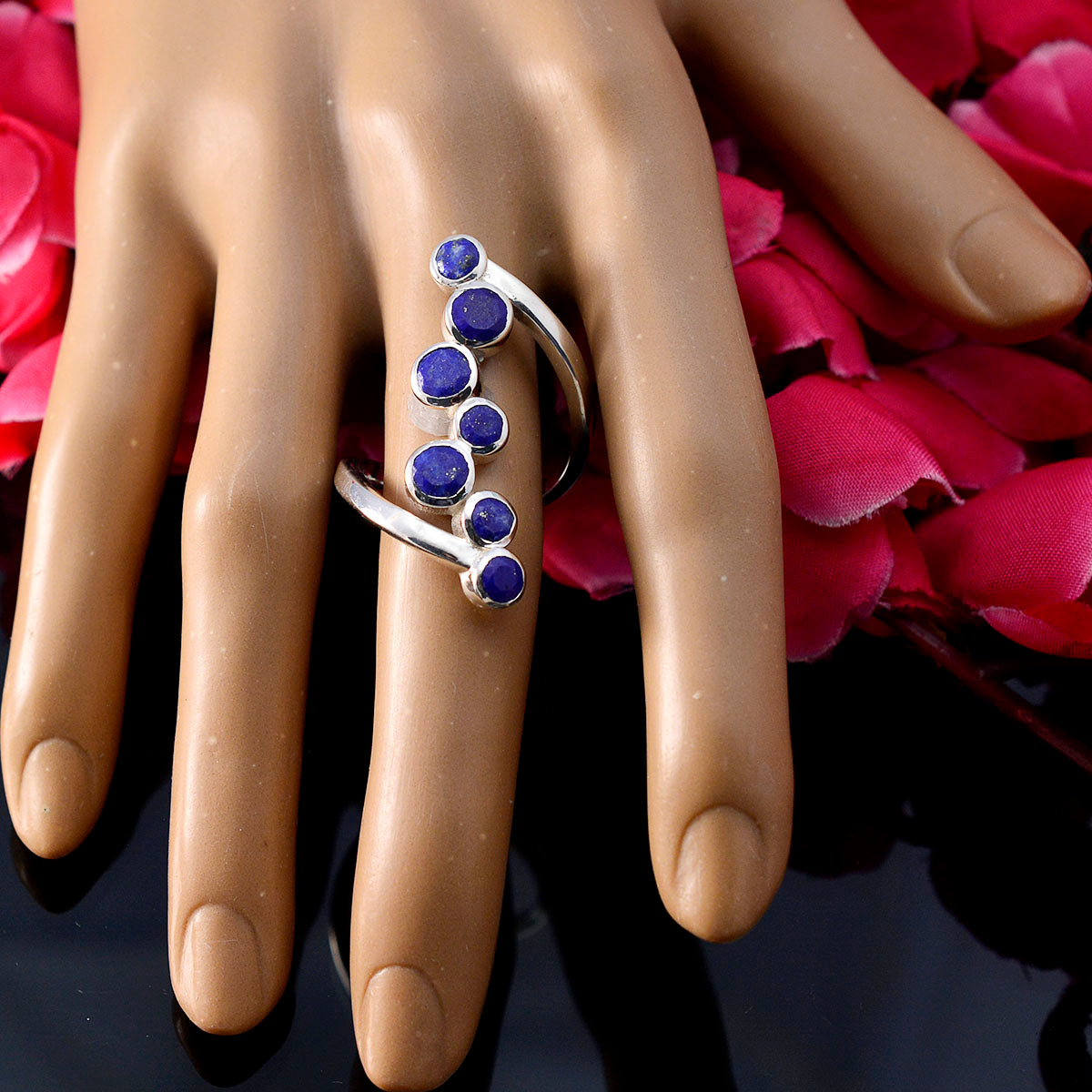 Lapis Lazuli Hepta Moroccan Sterling Silver Blue Gemstones Eye catching Trendy Ring Jewellery