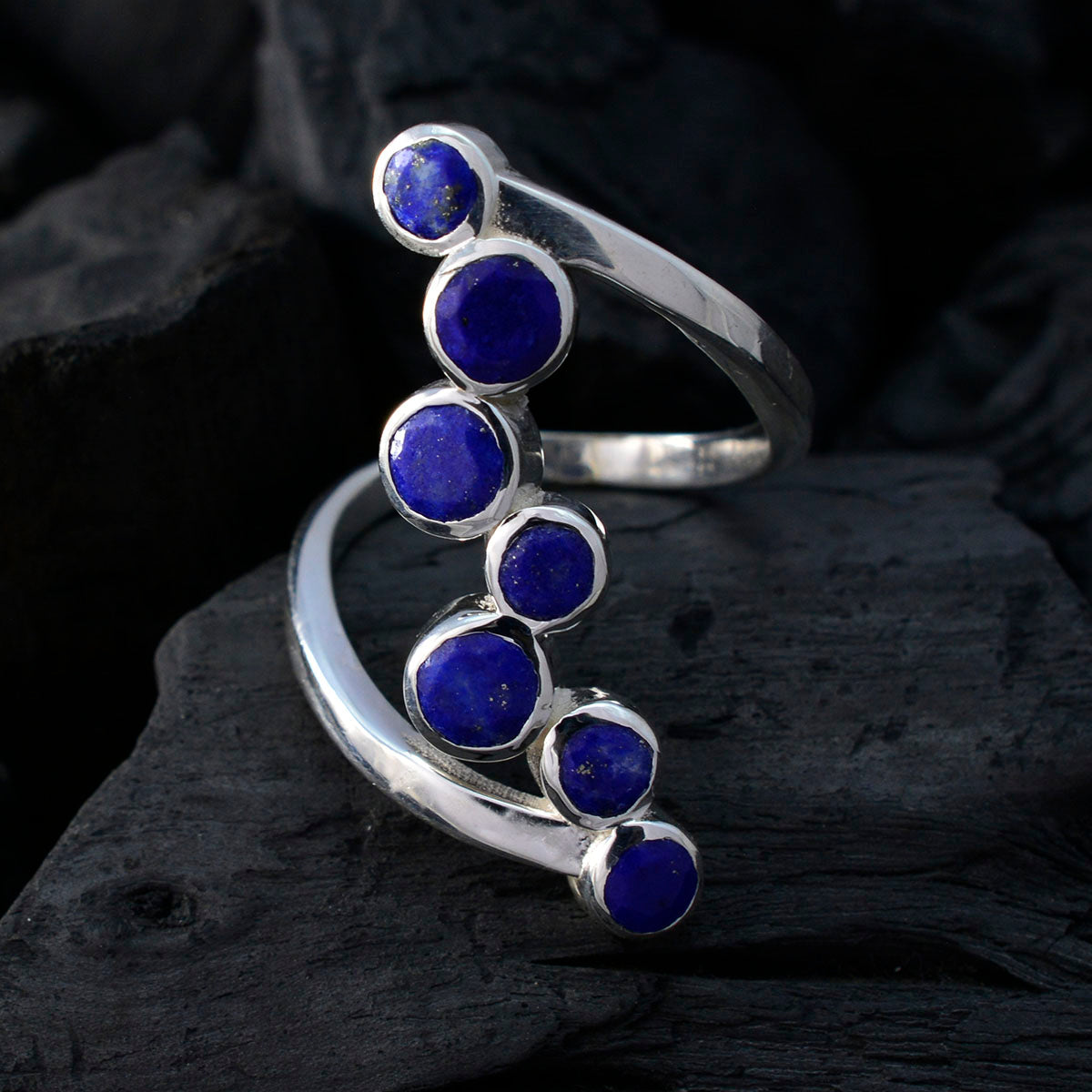 Lapis Lazuli Hepta Moroccan Sterling Silver Blue Gemstones Eye catching Trendy Ring Jewellery