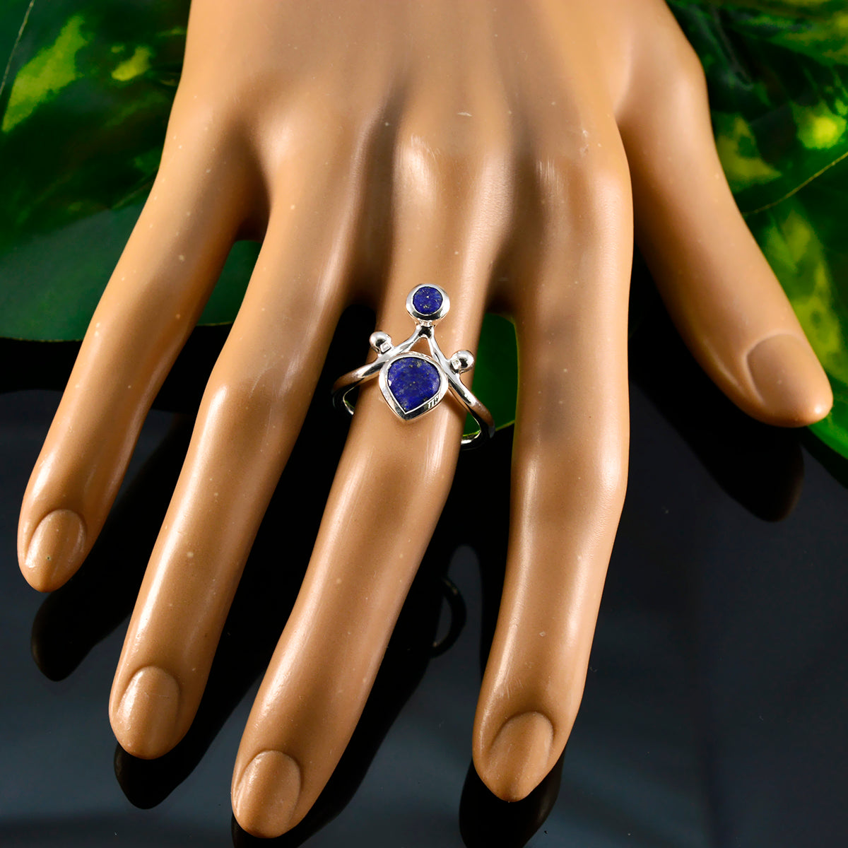 Lapis Lazuli Toi et Moi French 92.5 Silver Blue Gemstone Tiny Luxurious Ring Jewelry