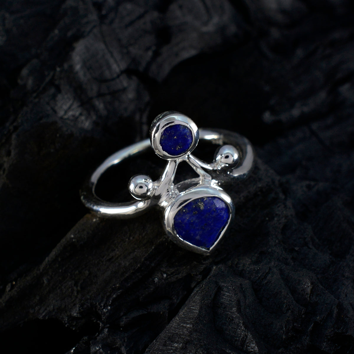 Lapis Lazuli Toi et Moi French 92.5 Silver Blue Gemstone Tiny Luxurious Ring Jewelry
