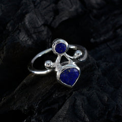 Lapis Lazuli Toi et Moi French 92.5 Silver Blue Gemstone Tiny Luxurious Ring Jewelry