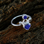 Lapis Lazuli Toi et Moi French 92.5 Silver Blue Gemstone Tiny Luxurious Ring Jewelry