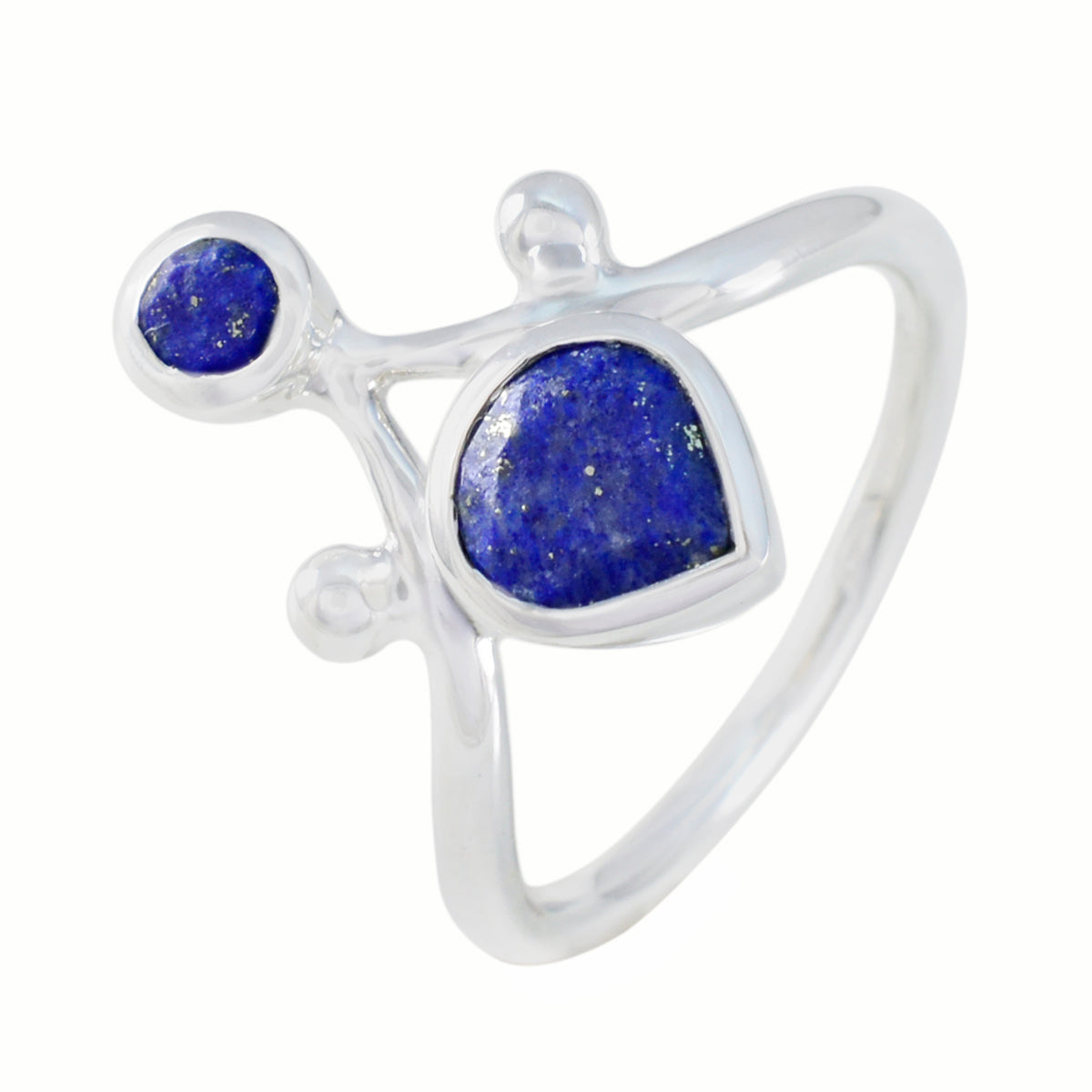 Lapis Lazuli Toi et Moi French 92.5 Silver Blue Gemstone Tiny Luxurious Ring Jewelry