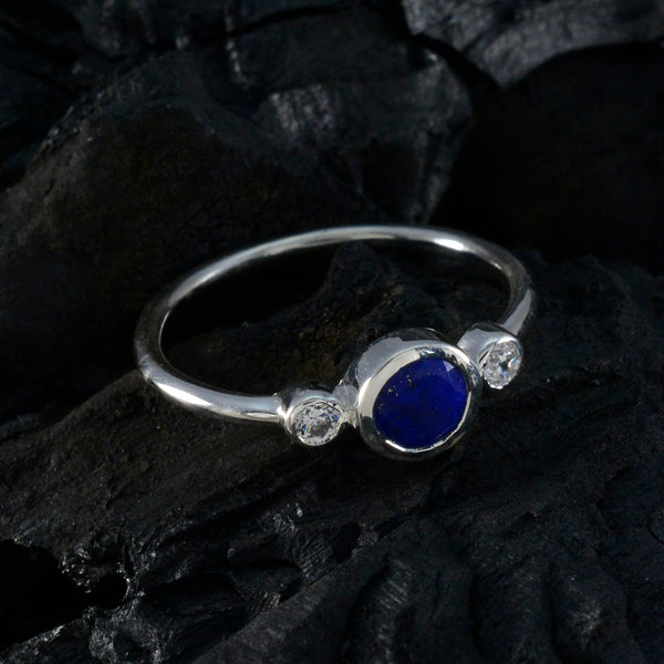 Lapis Lazuli Trilogy Korean Sterling Silver Blue Gemstone Elegant  Feminine Ring Jewelry