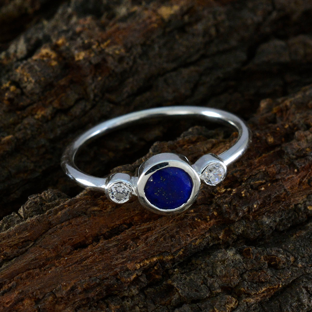 Lapis Lazuli Trilogy Korean Sterling Silver Blue Gemstone Elegant  Feminine Ring Jewelry
