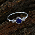 Lapis Lazuli Trilogy Korean Sterling Silver Blue Gemstone Elegant  Feminine Ring Jewelry
