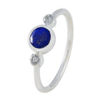 Lapis Lazuli Trilogy Korean Sterling Silver Blue Gemstone Elegant  Feminine Ring Jewelry