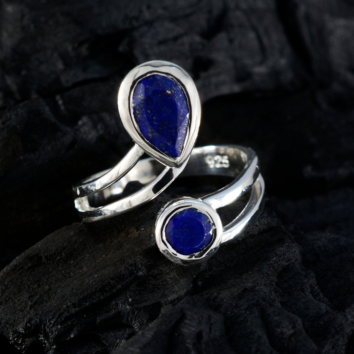 Lapis Lazuli Toi et Moi African Silver Blue Gemstones Tiny Glamorous Ring Jewellery