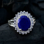 Lapis Lazuli Halo Indian 925 Sterling Silver Blue Gems Classic Signet Ring Jewelry