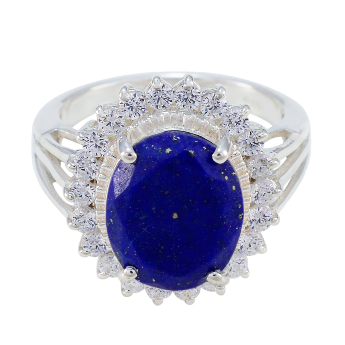 Lapis Lazuli Halo Indian 925 Sterling Silver Blue Gems Classic Signet Ring Jewelry