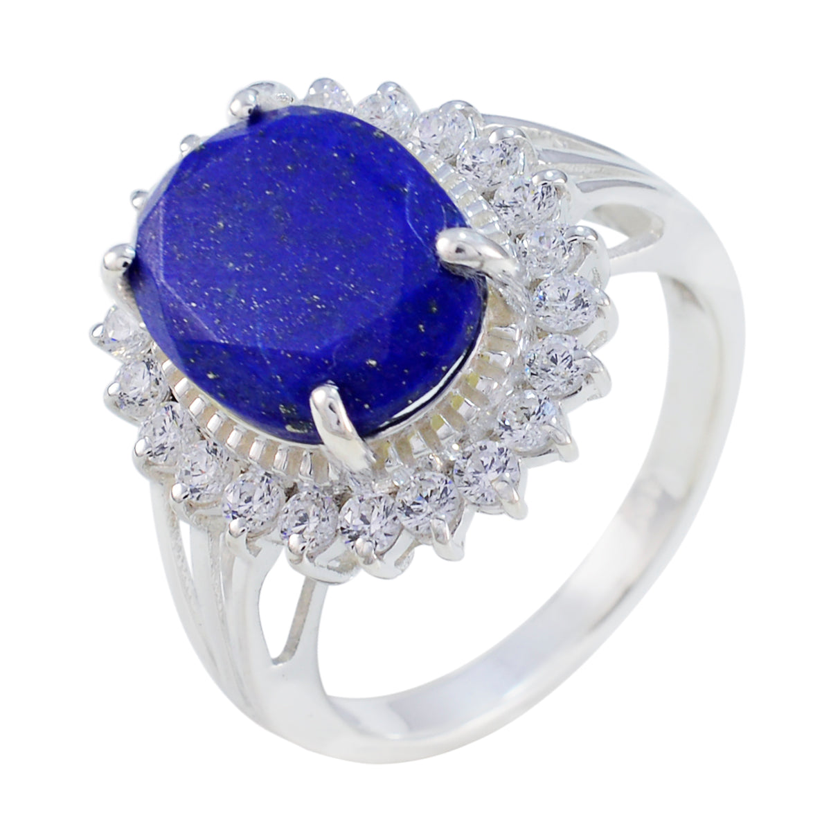 Lapis Lazuli Halo Indian 925 Sterling Silver Blue Gems Classic Signet Ring Jewelry