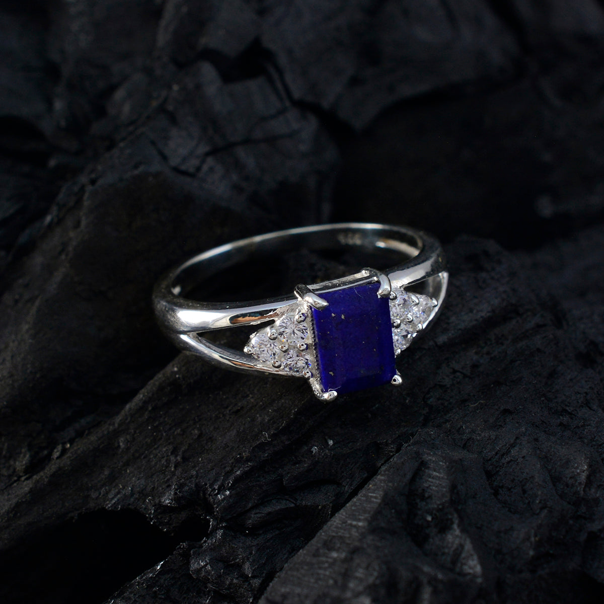 Lapis Lazuli Halo Japanese 925 Silver Blue Gemstone Dainty Feminine Ring Jewelry