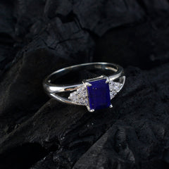 Lapis Lazuli Halo Japanese 925 Silver Blue Gemstone Dainty Feminine Ring Jewelry