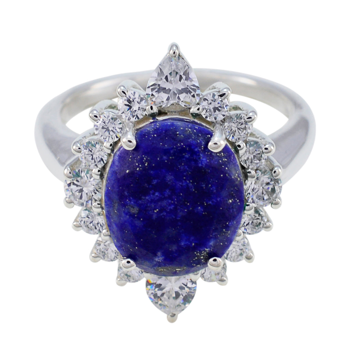 Lapis Lazuli Halo Moroccan Sterling Silver Blue Gems Eye catching Modern Ring Jewelry