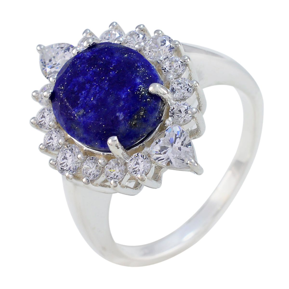 Anello moderno accattivante con gemme blu in argento sterling marocchino e alone di lapislazzuli Immagine secondaria del prodotto