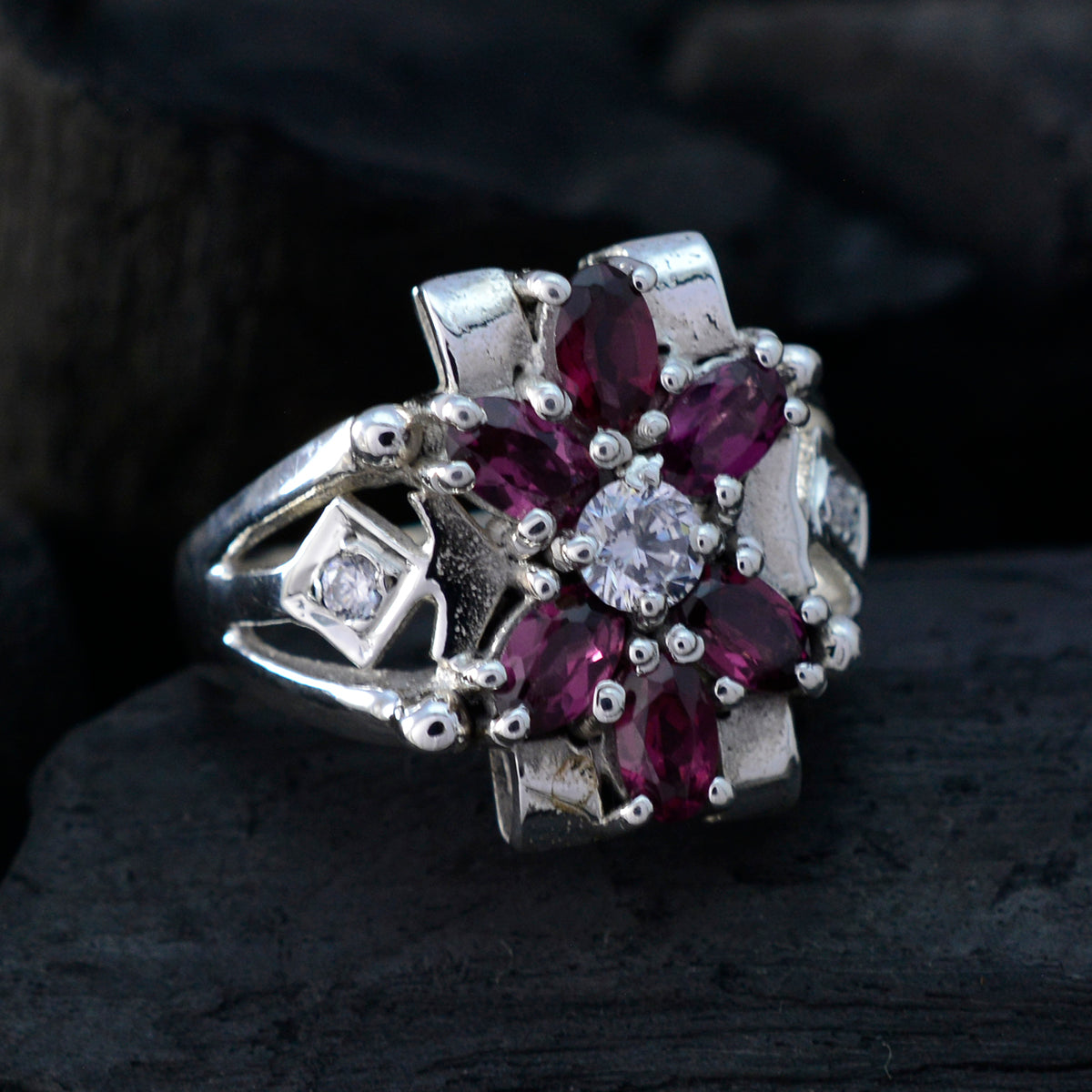 Multi Stone multiple Indian 925 Silver multicolor Gemstones Mid weight Boho Ring Jewelry