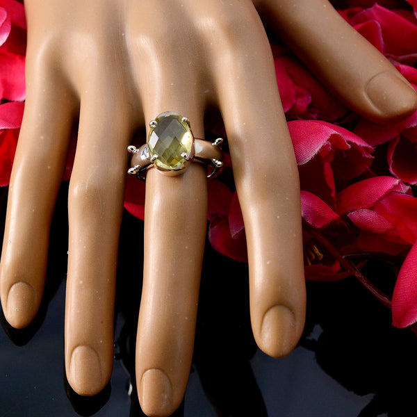 Lemon Quartz Solitaire Egyptian 92.5 Silver Yellow Gemstones Mid weight Glamorous Ring Jewellery