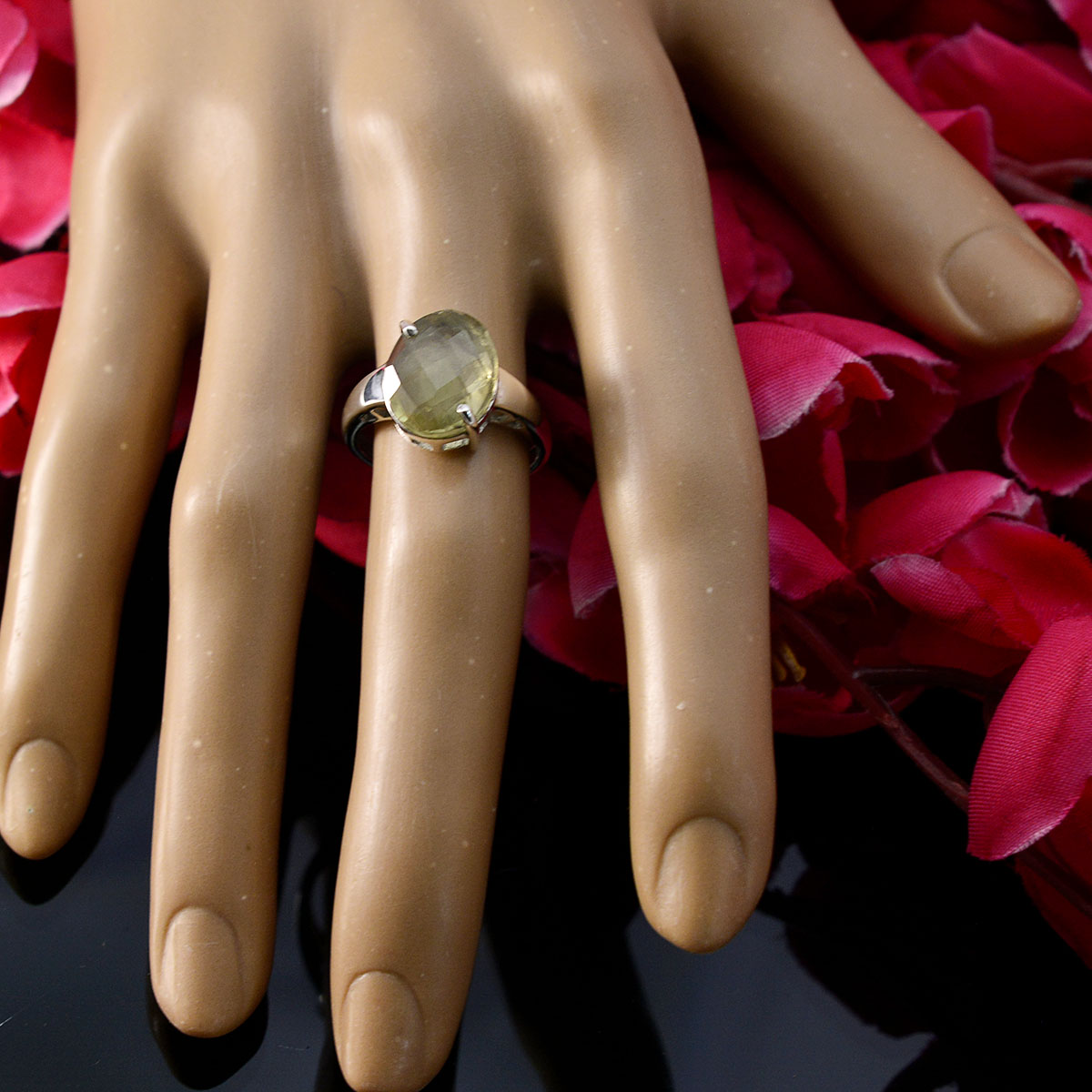 Lemon Quartz Solitaire Moroccan 925 Silver Yellow Gemstone Slim Cultural Ring Jewellery