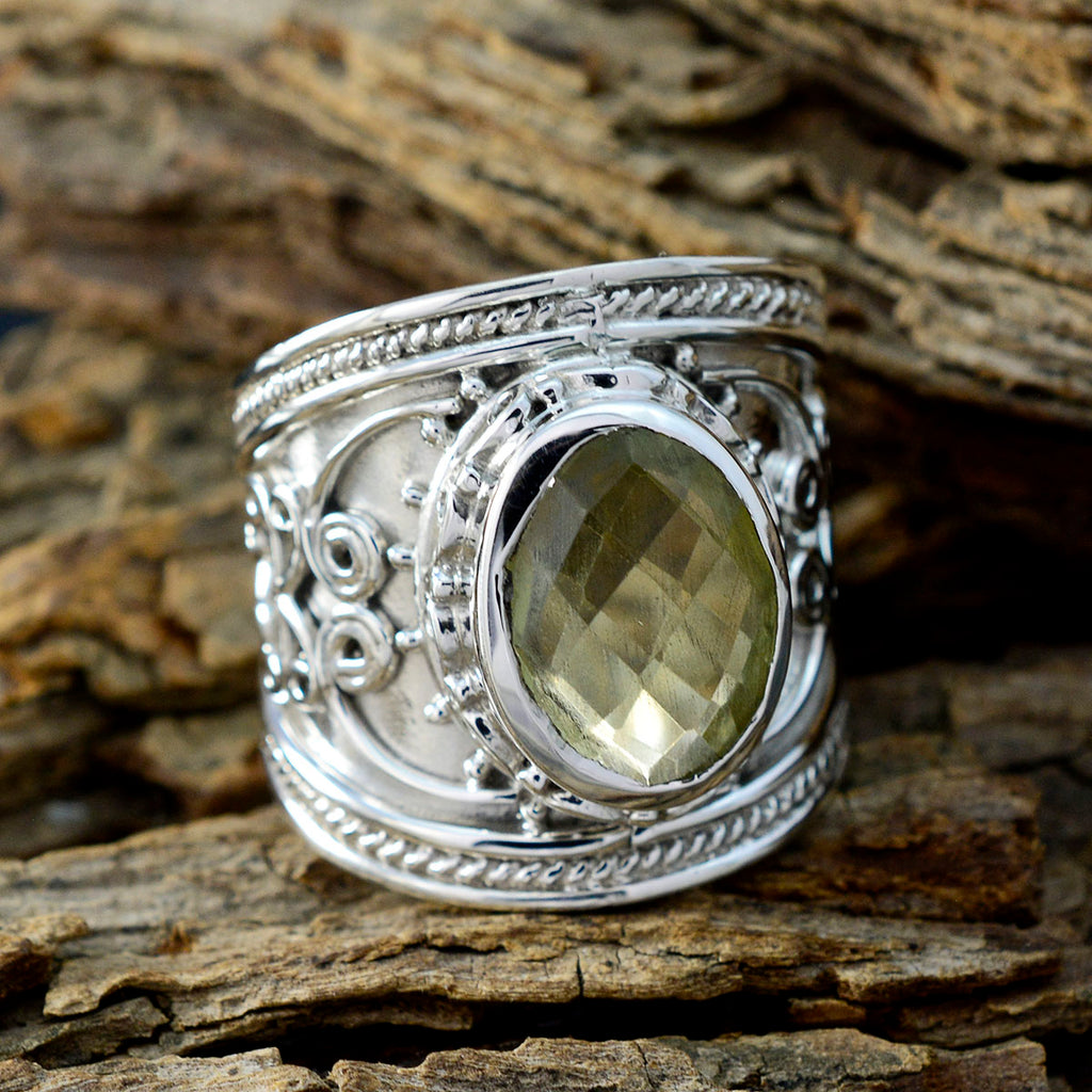 Lemon Quartz Solitaire Spanish 92.5 Silver Yellow Gems Chunky Armor Ring Jewellery