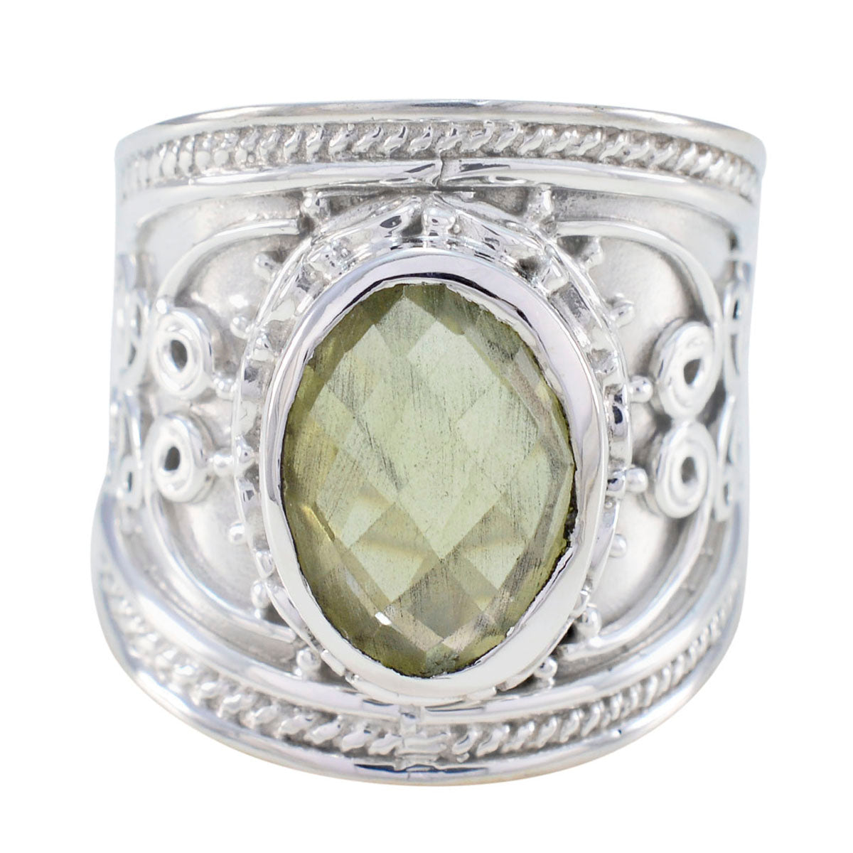 Lemon Quartz Solitaire Spanish 92.5 Silver Yellow Gems Chunky Armor Ring Jewellery Huvudsaklig produktbild