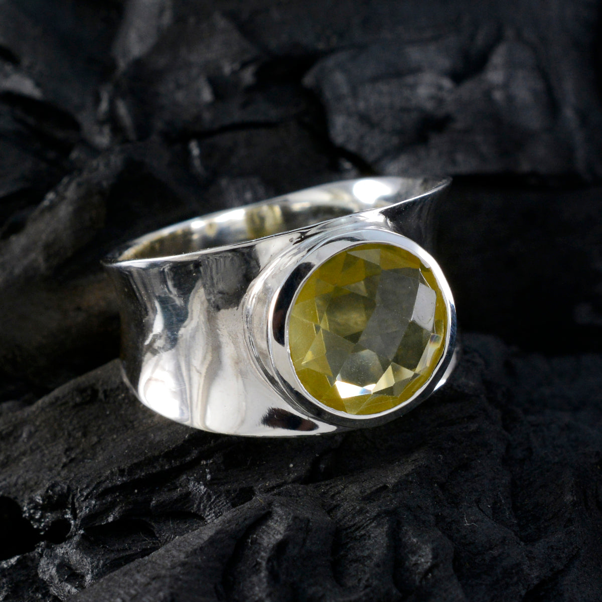 Lemon Quartz Solitaire Spanish 92.5 Silver Yellow Gems Edgy Armor Band Jewellery