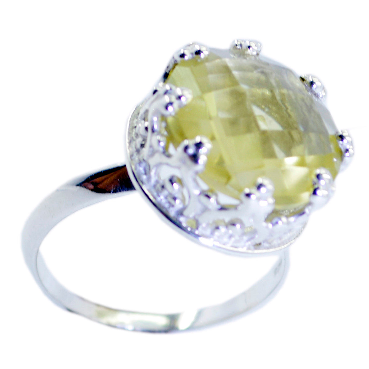 Lemon Quartz Solitaire German Silver Yellow Gemstone Classic Art Deco Ring Jewelry Hoofdafbeelding