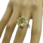 Lemon Quartz Solitaire German Silver Yellow Gemstone Classic Art Deco Ring Jewelry
