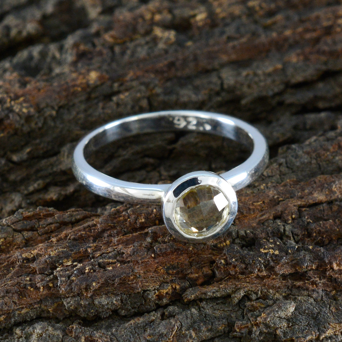 Lemon Quartz Solitaire American 92.5 Silver Yellow Gemstones Dainty Trendy Ring Jewellery