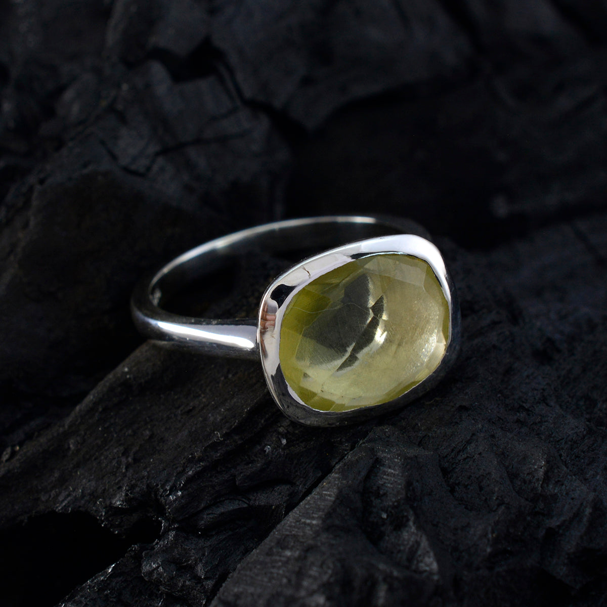 Lemon Quartz Solitaire African 925 Silver Yellow Gems Minimal Fairytale Ring Jewelry