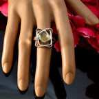 Lemon Quartz Solitaire African 92.5 Silver Yellow Gems Mid weight Signet Ring Jewellery