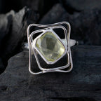 Lemon Quartz Solitaire African 92.5 Silver Yellow Gems Mid weight Signet Ring Jewellery